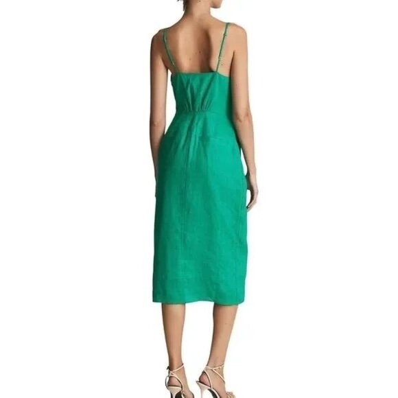 Reiss Kay Sleeveless with Pockets green Linen Dress Size 4 - Picture 2 of 11